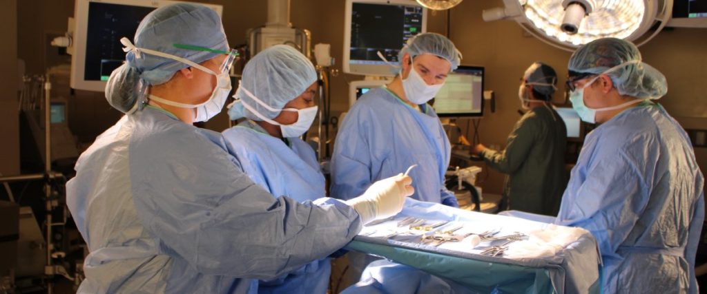 Surgeons preparing for robotic surgery at the Mary Bird Perkins Cancer Center in Baton Rouge, LA